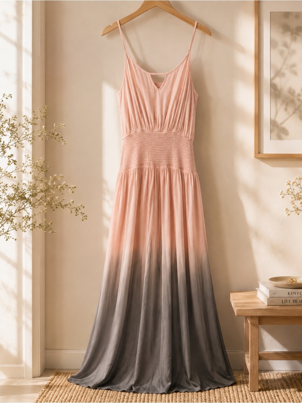 Women’s Pink to Gray Ombre Maxi Dress